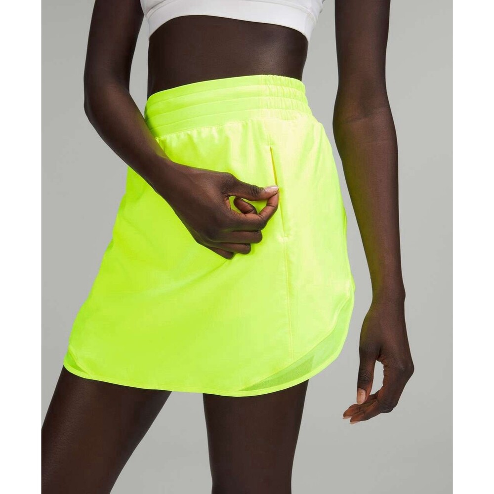 Lululemon Hotty Hot High-Rise Skirt Sz 2 Long Highlighter Yellow Neon Tennis EUC
